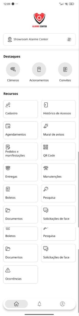 tela do app controle de acesso alarmecenter